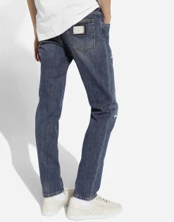 Slim-fit stretch blue denim jeans