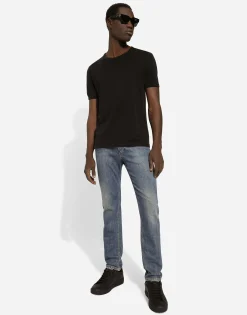 Slim-fit stretch blue denim jeans