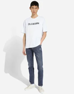 Slim-fit stretch blue denim jeans