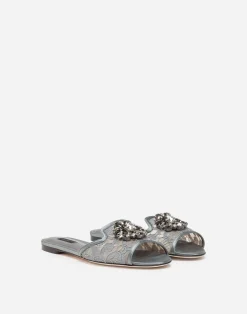 Slippers in lace with crystals