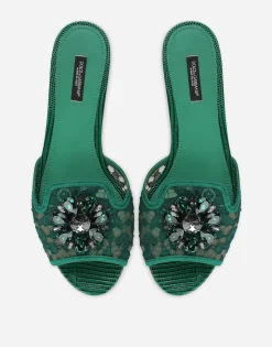 Slippers in lace with crystals