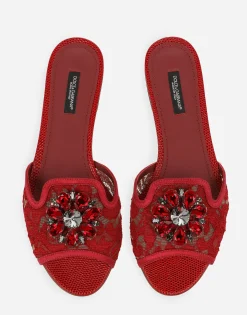 Slippers in lace with crystals