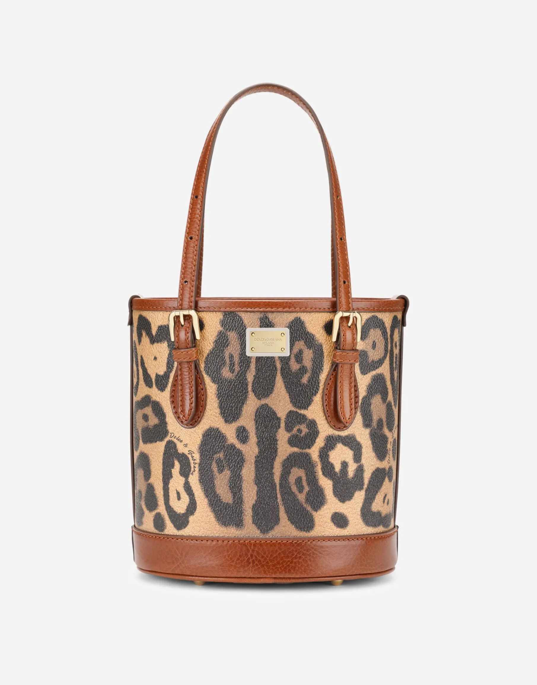 Small bucket bag in leopard-print Crespo with branded plate