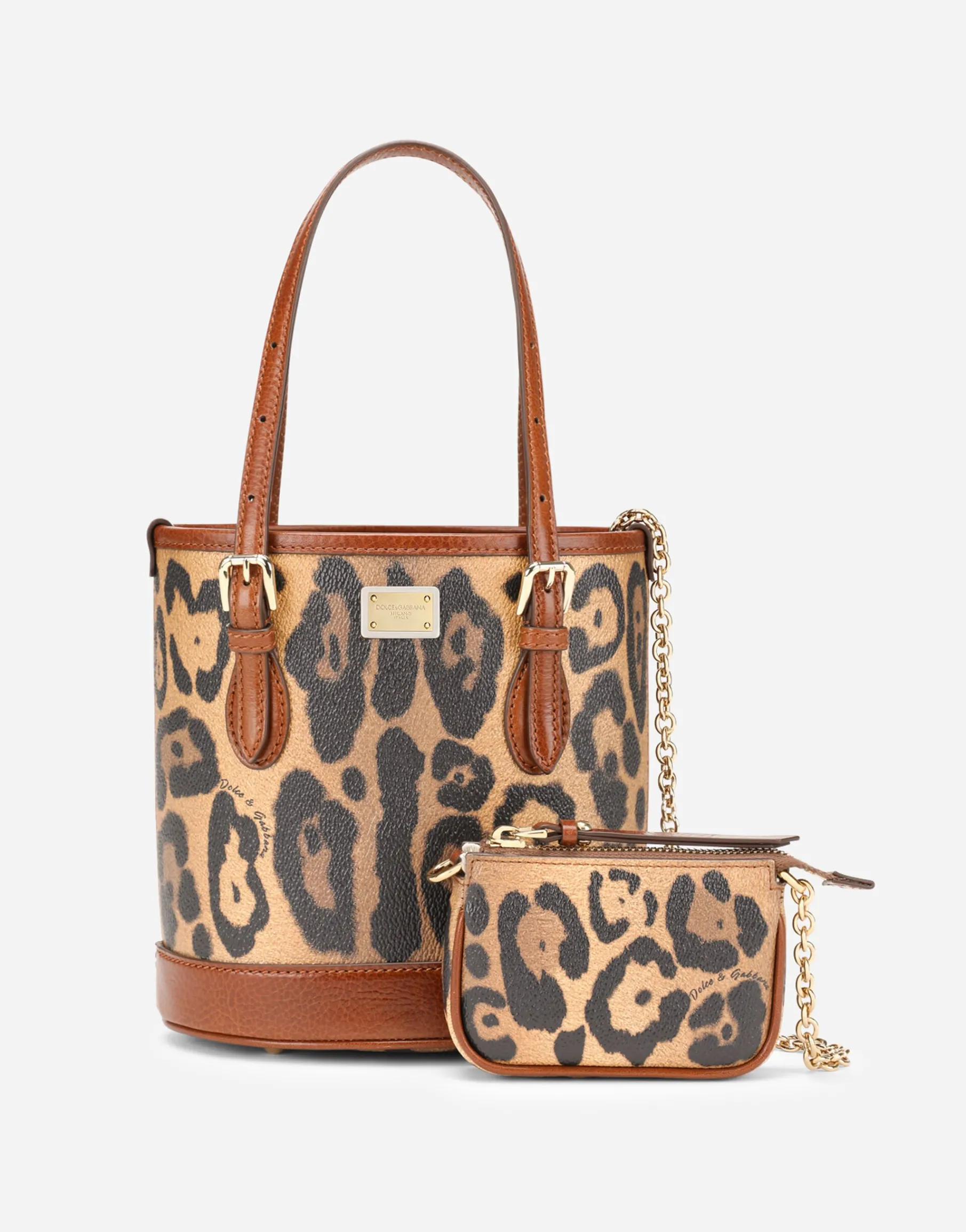 Small bucket bag in leopard-print Crespo with branded plate