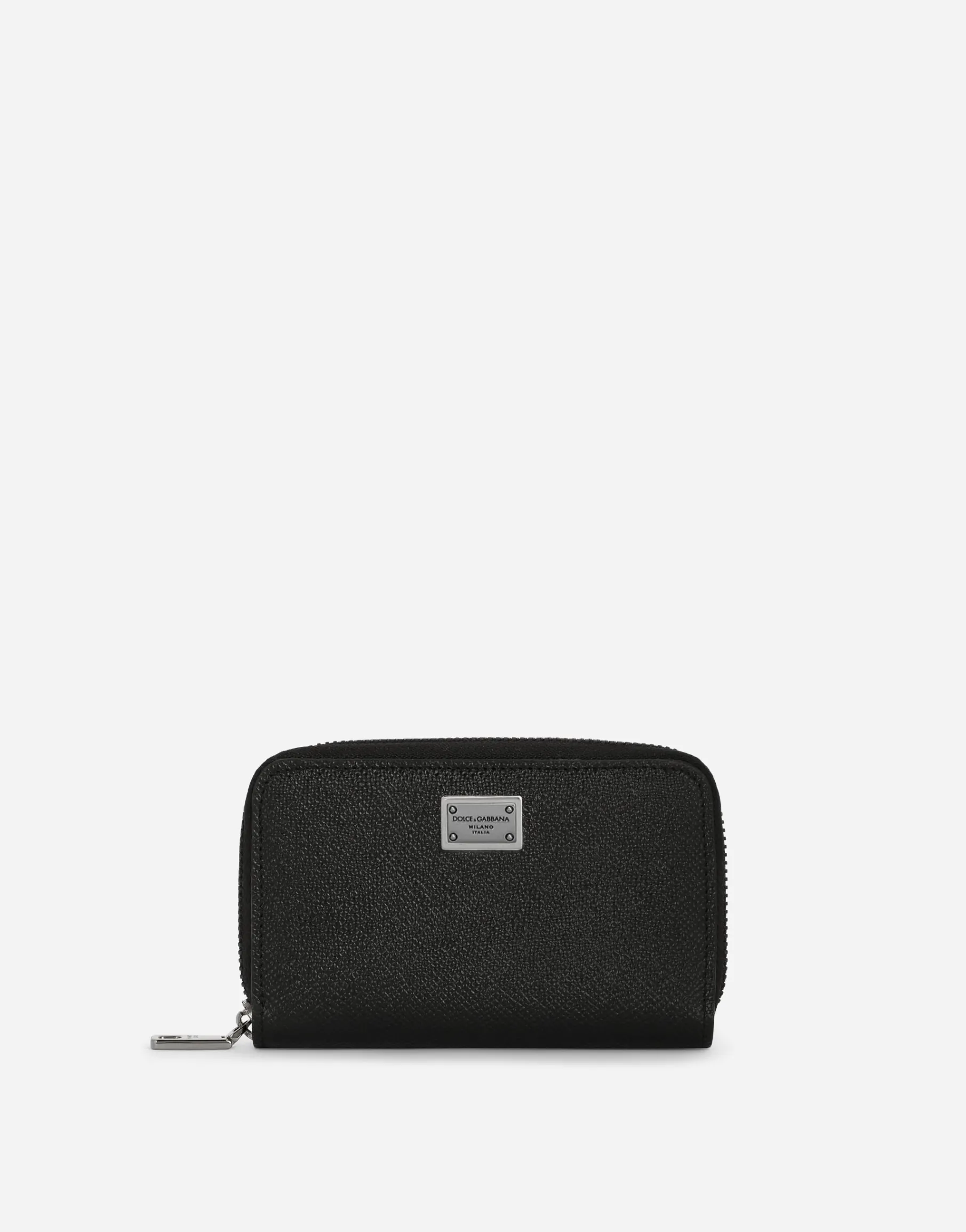 Small calfskin zip-around wallet with logo tag