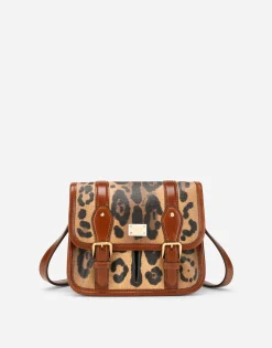 Small messenger bag in leopard-print Crespo with branded plate