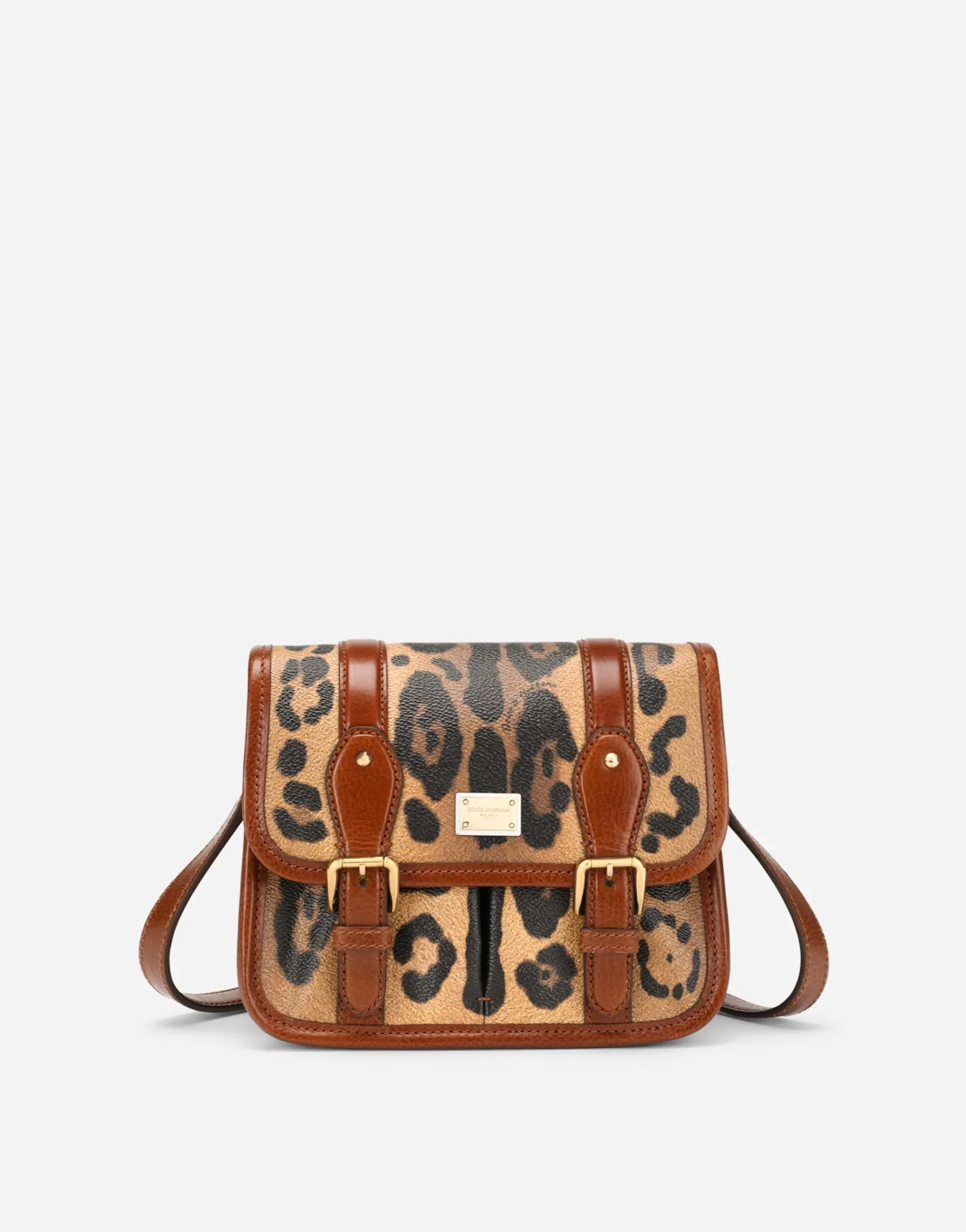 Small messenger bag in leopard-print Crespo with branded plate