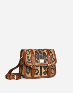 Small messenger bag in leopard-print Crespo with branded plate