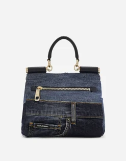 Small patchwork denim Sicily soft bag