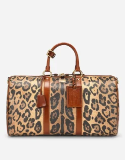 Small travel bag in leopard-print Crespo with branded plate