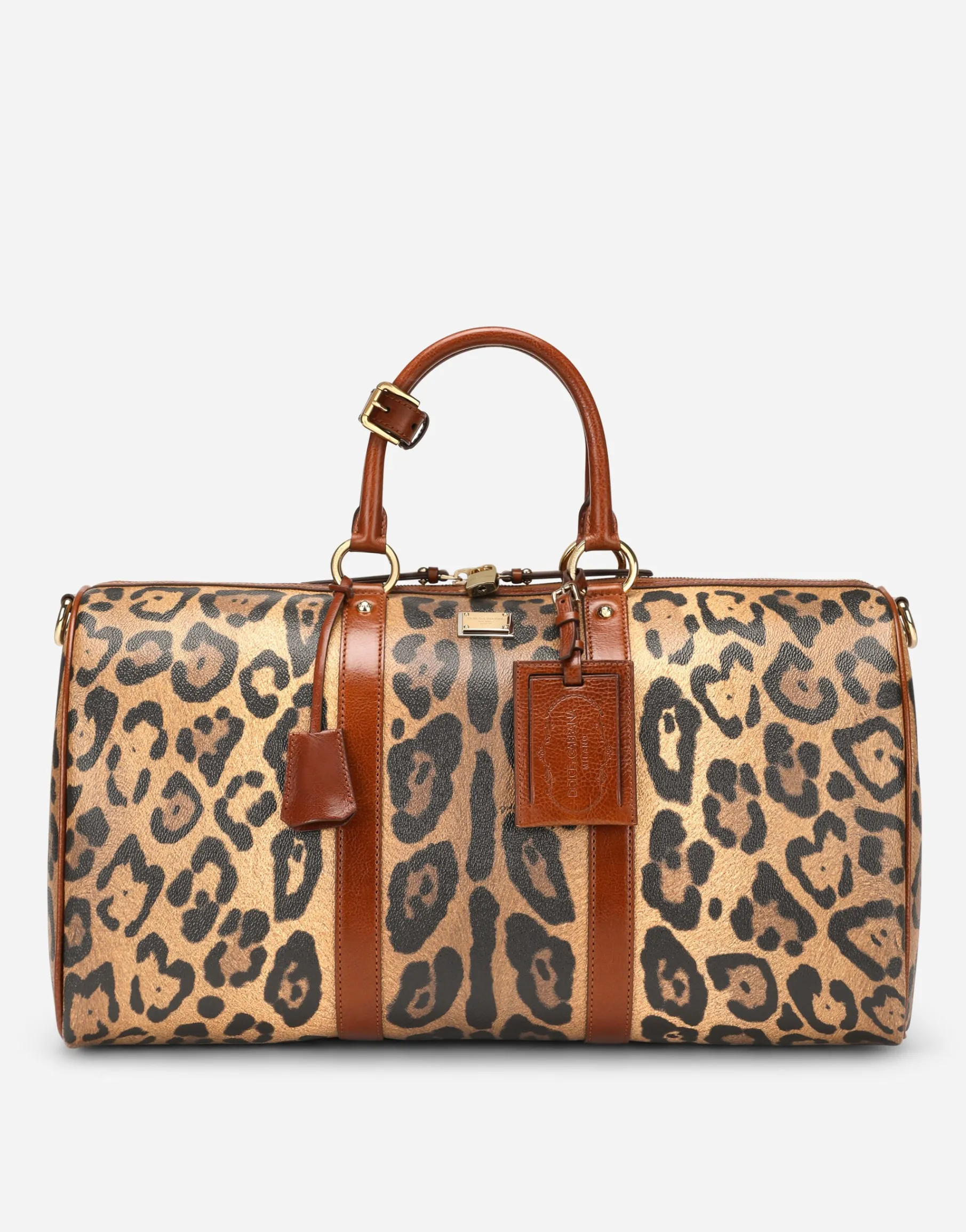 Small travel bag in leopard-print Crespo with branded plate