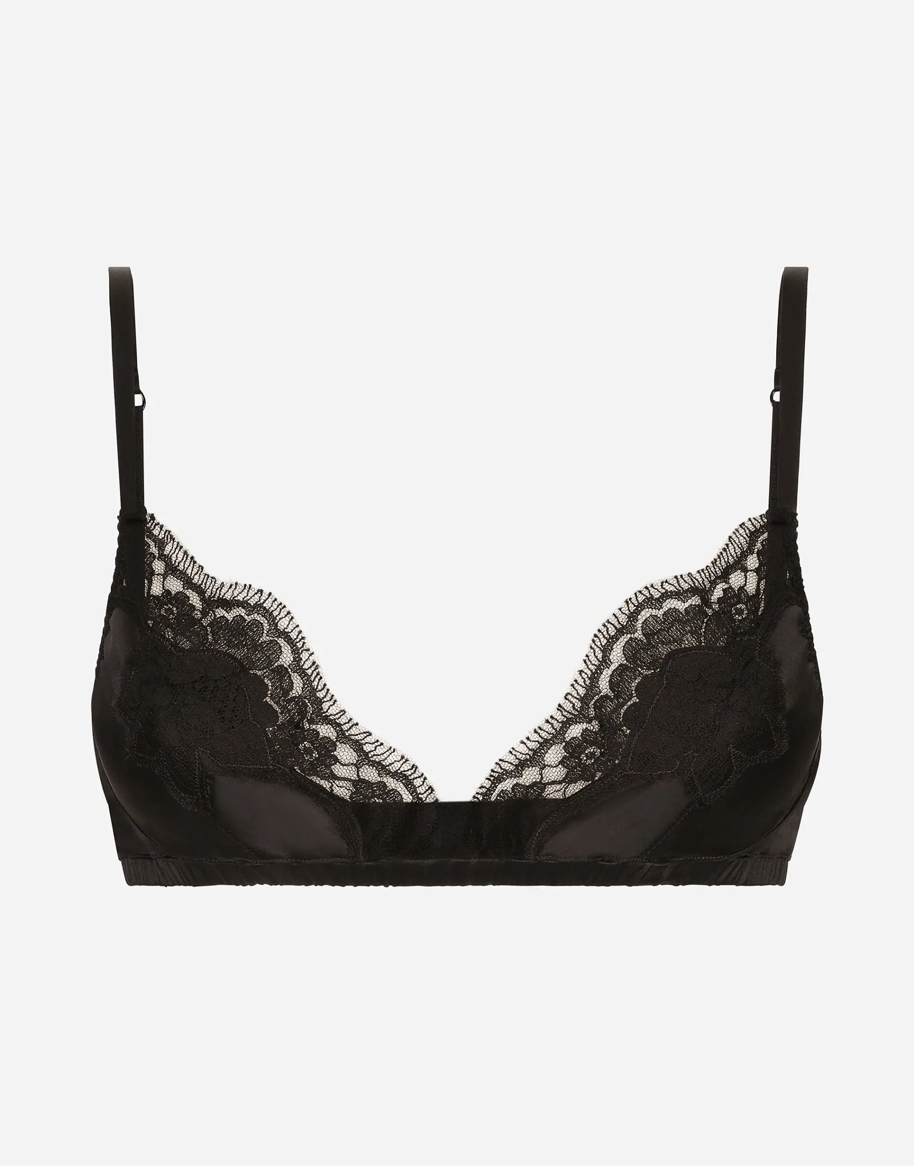 Soft-cup satin bra with lace detailing