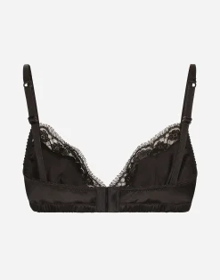 Soft-cup satin bra with lace detailing