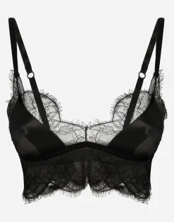 Soft-cup satin bralette with lace detailing