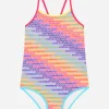 Spandex one-piece swimsuit with all-over logo print