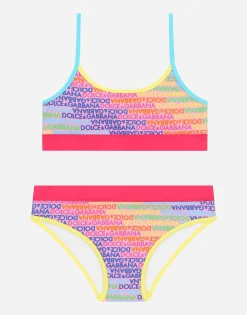 Spandex 2-piece swimsuit with all-over logo print