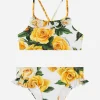 Spandex 2-piece swimsuit with yellow rose print