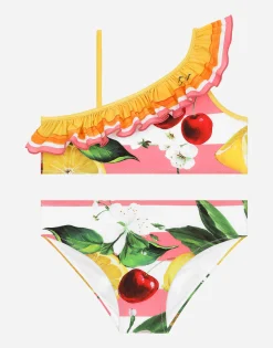 Spandex 2-piece swimsuit with lemon and cherry print
