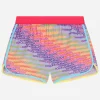 Spandex swim shorts with all-over logo print