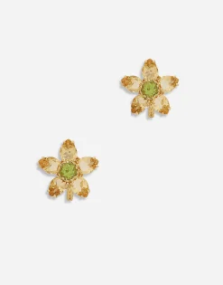 Spring earrings in yellow 18kt gold with citrine flower motif