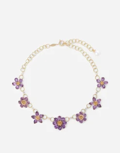 Spring necklace in yellow 18kt gold with amethyst floral motif