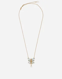 Spring necklace in yellow 18kt gold with aquamarine butterfly