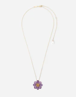 Spring necklace in yellow 18kt gold with amethyst floral motif