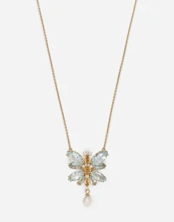 Spring necklace in yellow 18kt gold with aquamarine butterfly