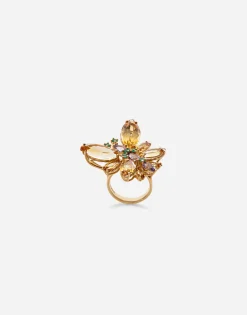 Spring ring in yellow 18kt gold with citrine butterfly