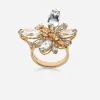 Spring ring in yellow 18kt gold with aquamarine butterfly