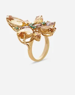 Spring ring in yellow 18kt gold with citrine butterfly