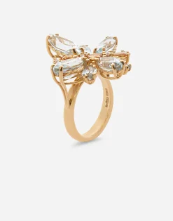 Spring ring in yellow 18kt gold with aquamarine butterfly