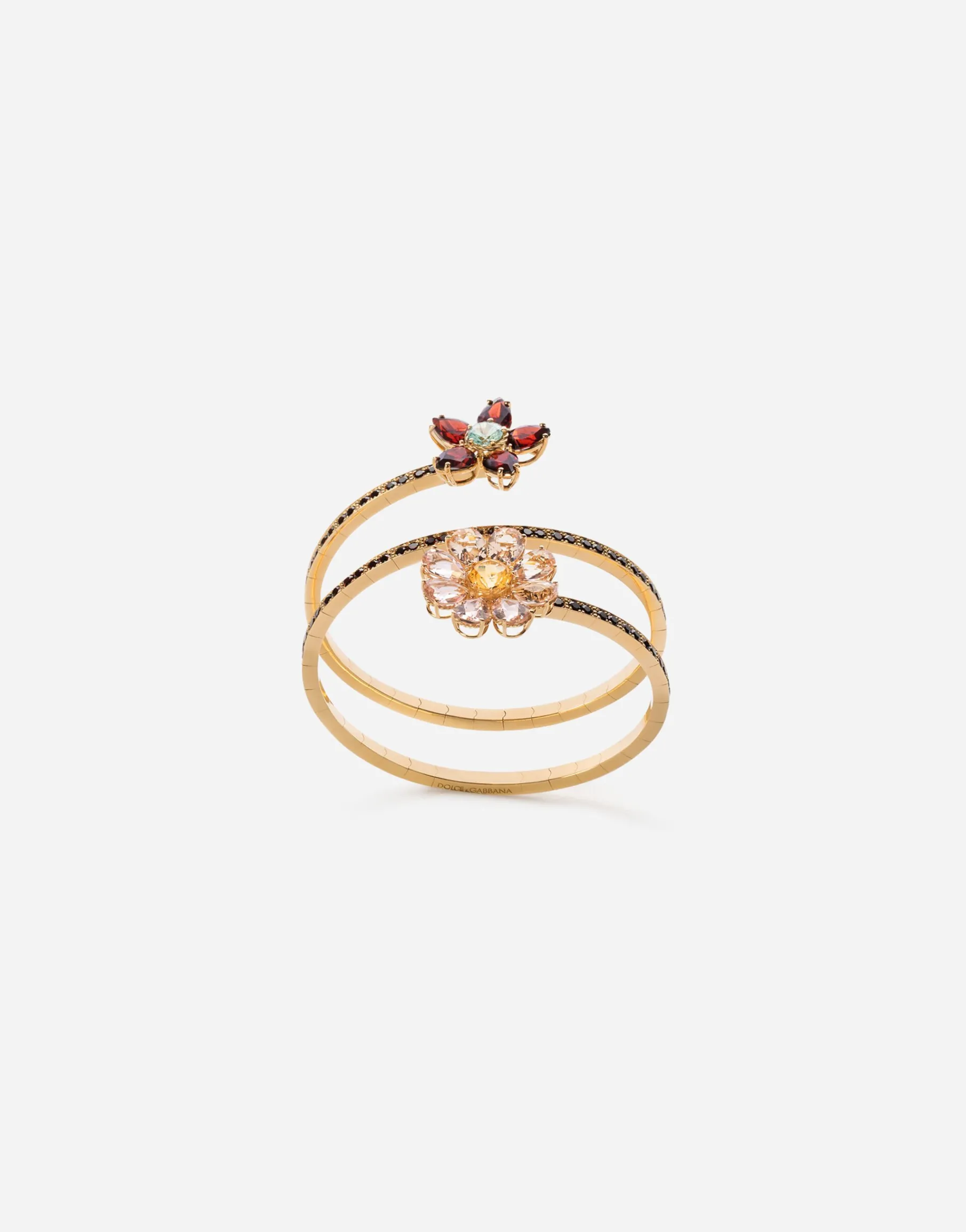 Spring yellow gold bracelet with floral decorations
