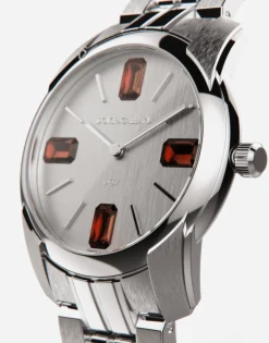 Steel and rhodolite watch