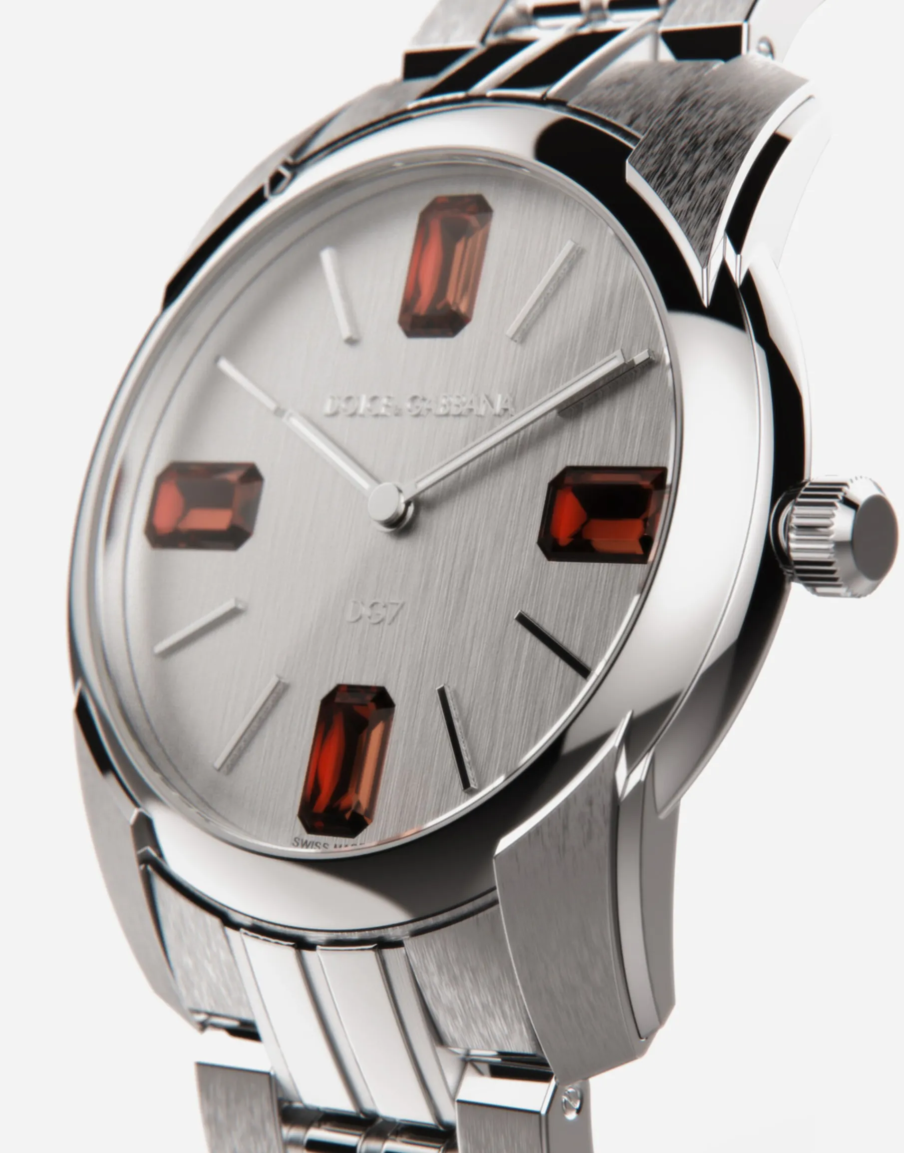 Steel and rhodolite watch