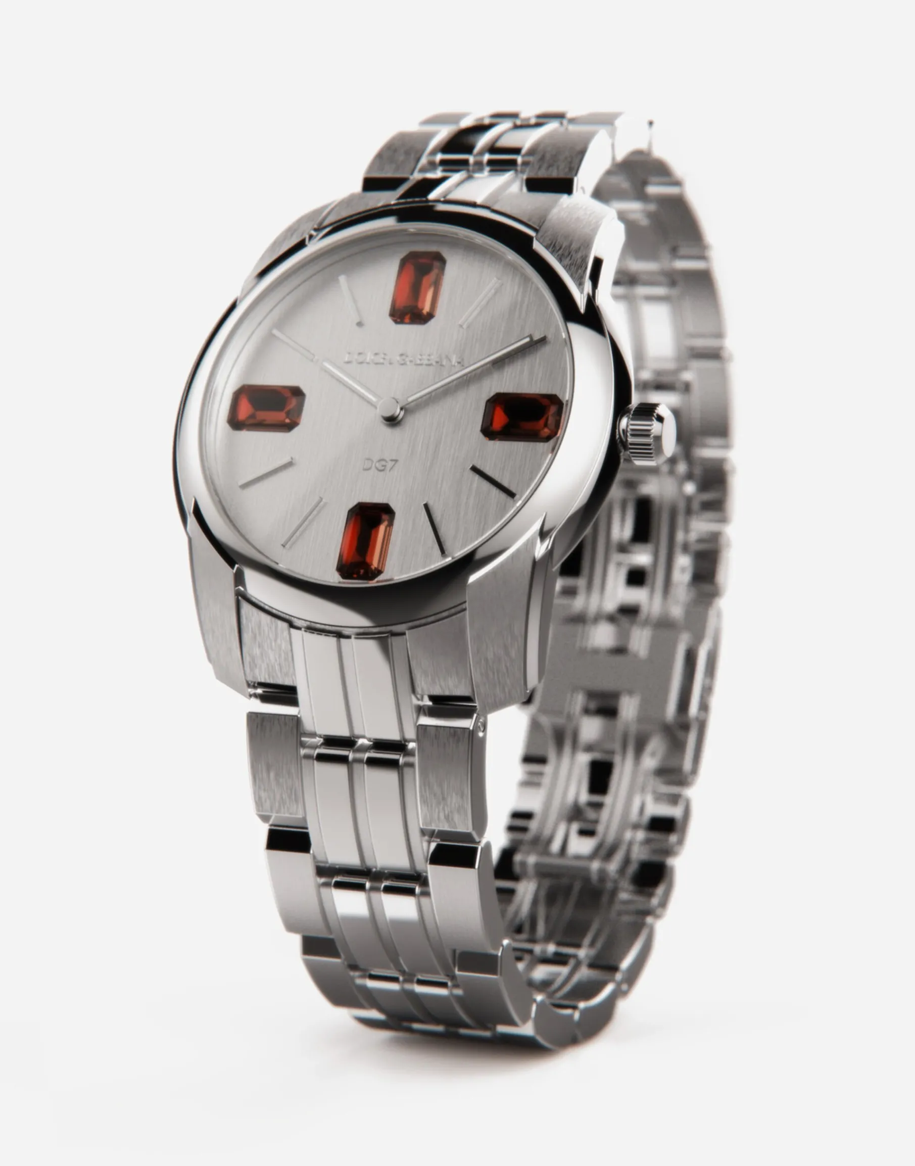 Steel and rhodolite watch