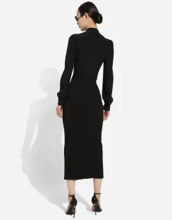 Straight-cut jersey midi skirt