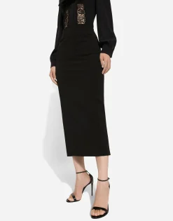 Straight-cut jersey midi skirt