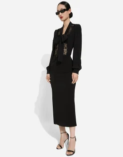 Straight-cut jersey midi skirt