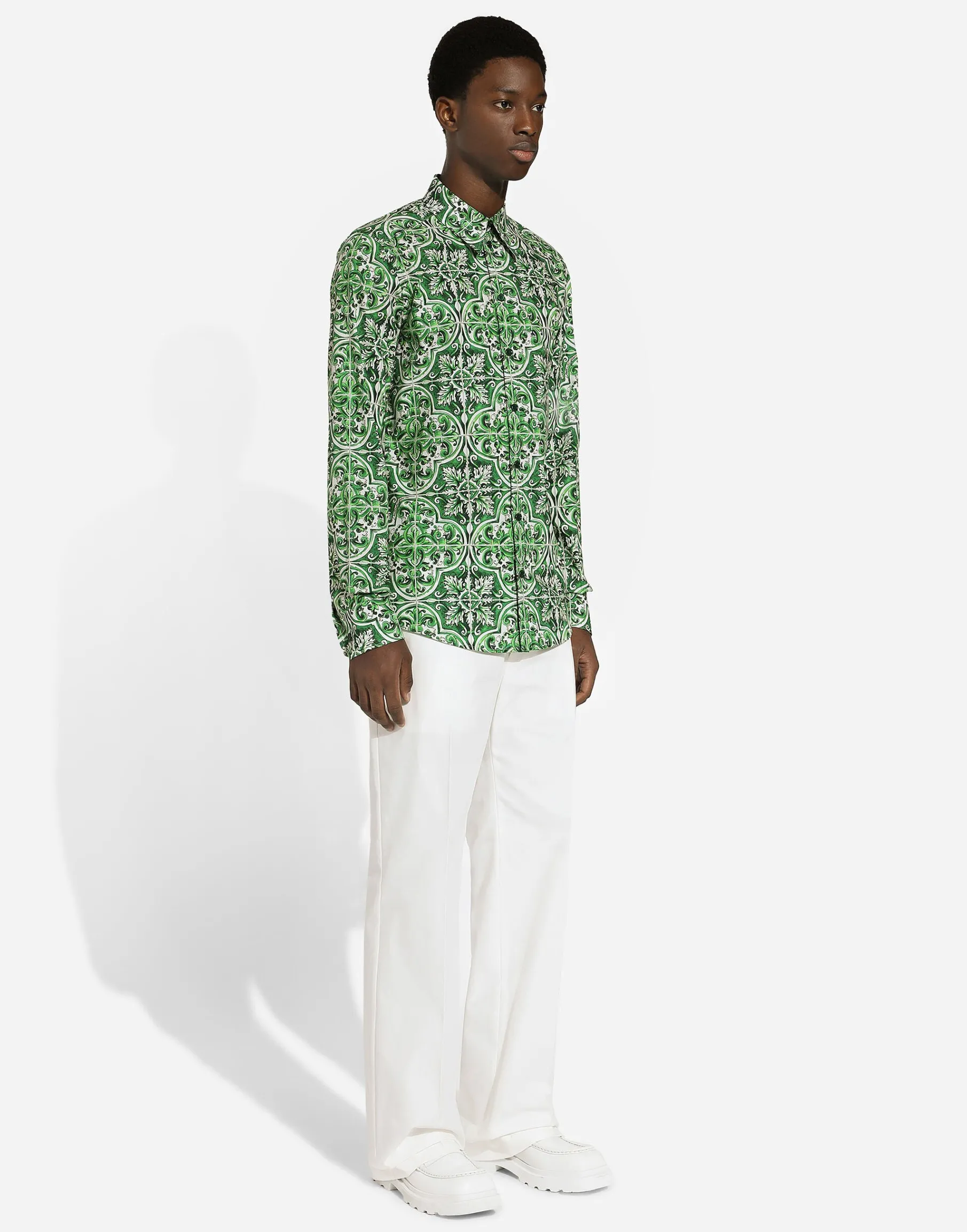 Straight-leg cotton gabardine pants