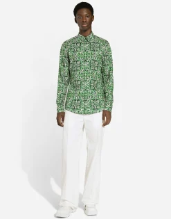 Straight-leg cotton gabardine pants