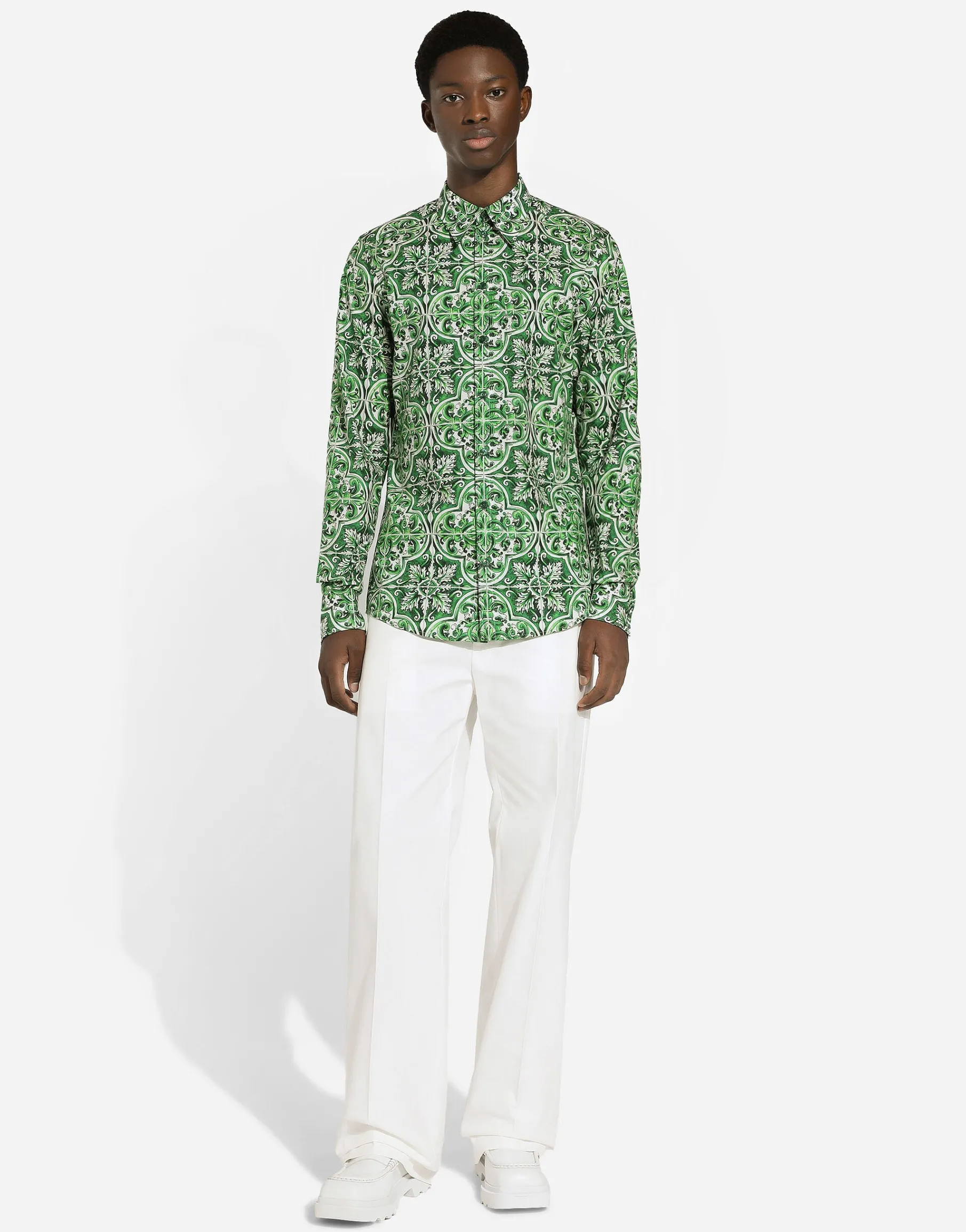Straight-leg cotton gabardine pants