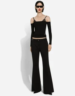 Strapless viscose sweater with muffs