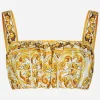 Strappy poplin top with majolica print