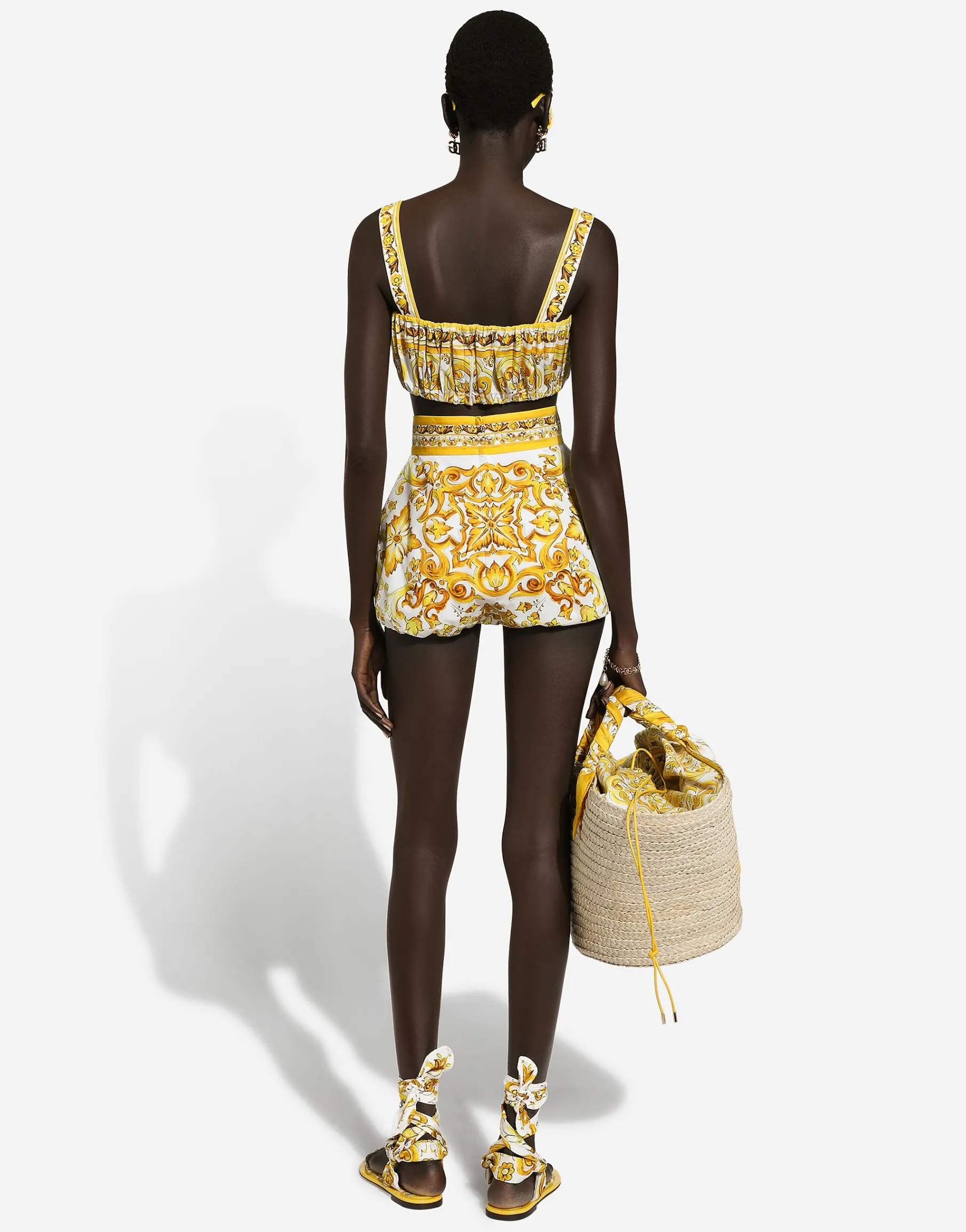 Strappy poplin top with majolica print