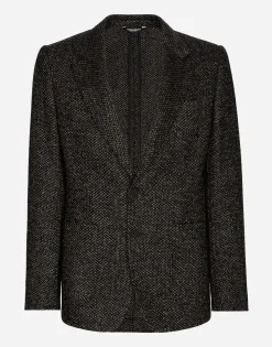 Stretch alpaca and wool tweed single-breasted jacket