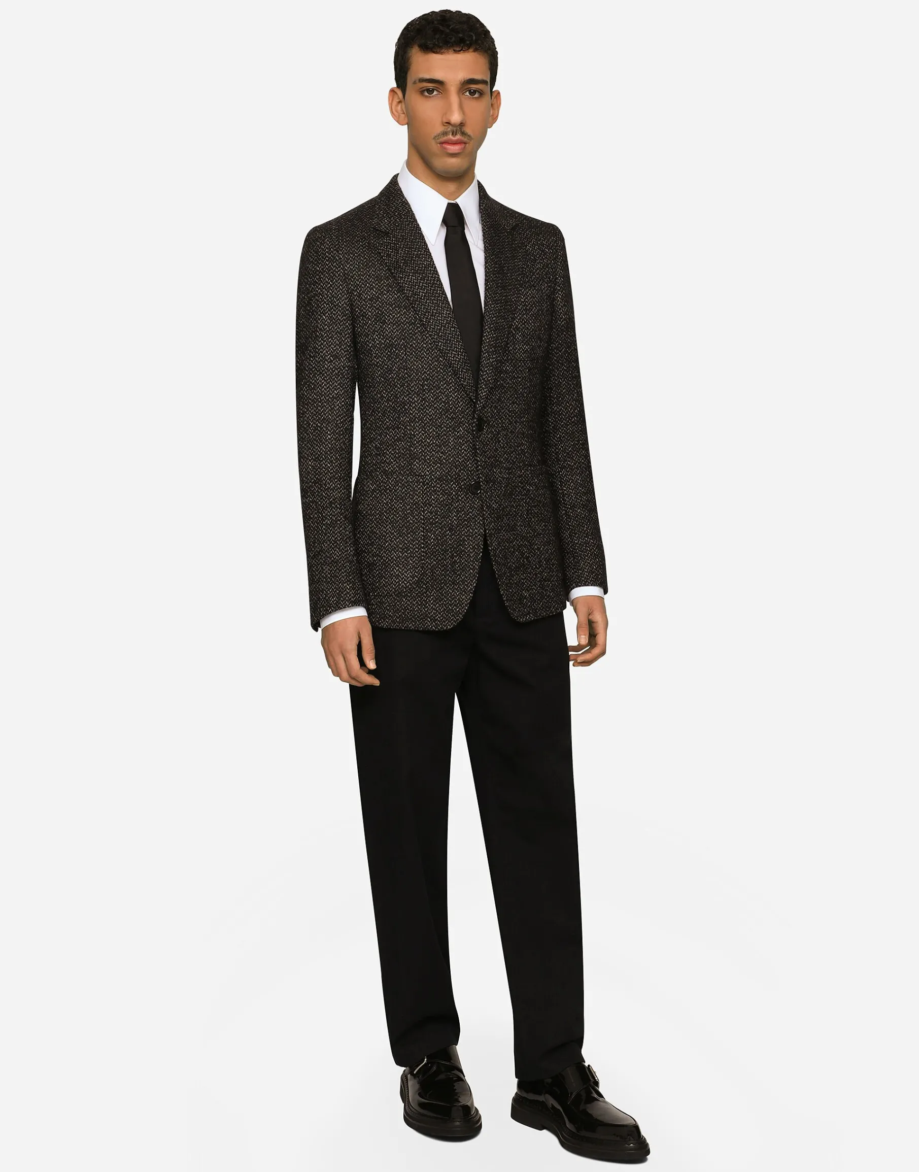 Stretch alpaca and wool tweed single-breasted jacket