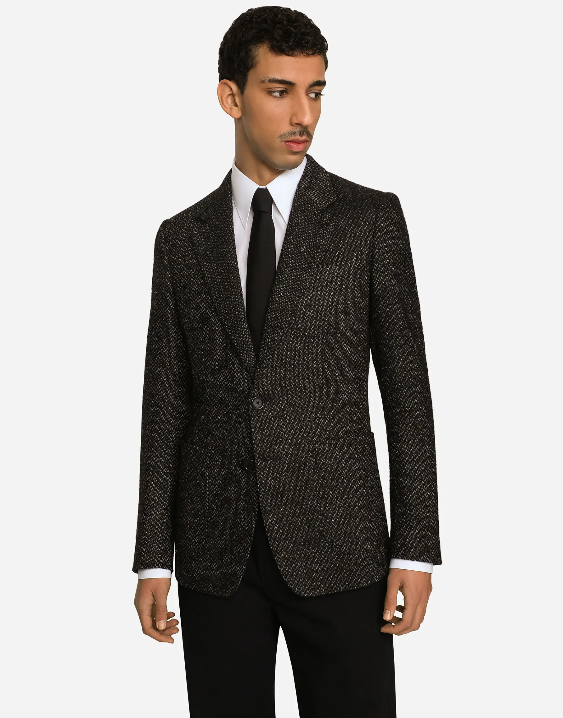 Stretch alpaca and wool tweed single-breasted jacket