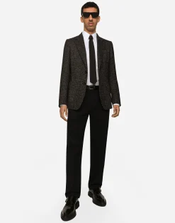 Stretch alpaca and wool tweed single-breasted jacket