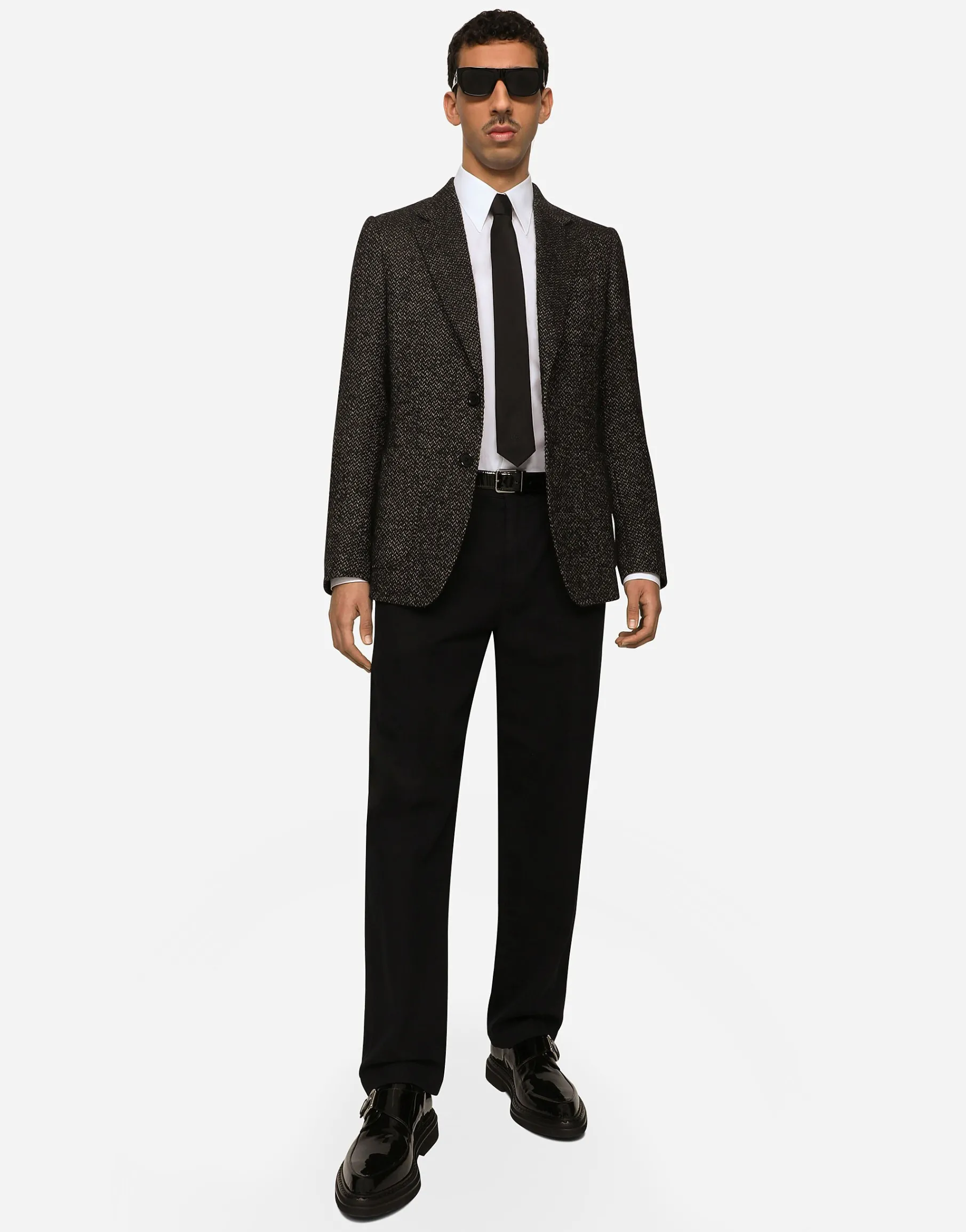 Stretch alpaca and wool tweed single-breasted jacket